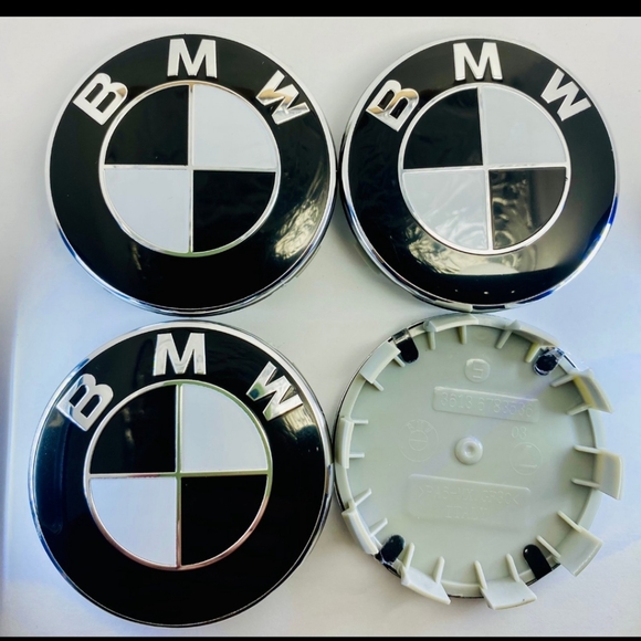 New Set Of 4 BMW hubcap Center Caps protective film on caps - Picture 2 of 7